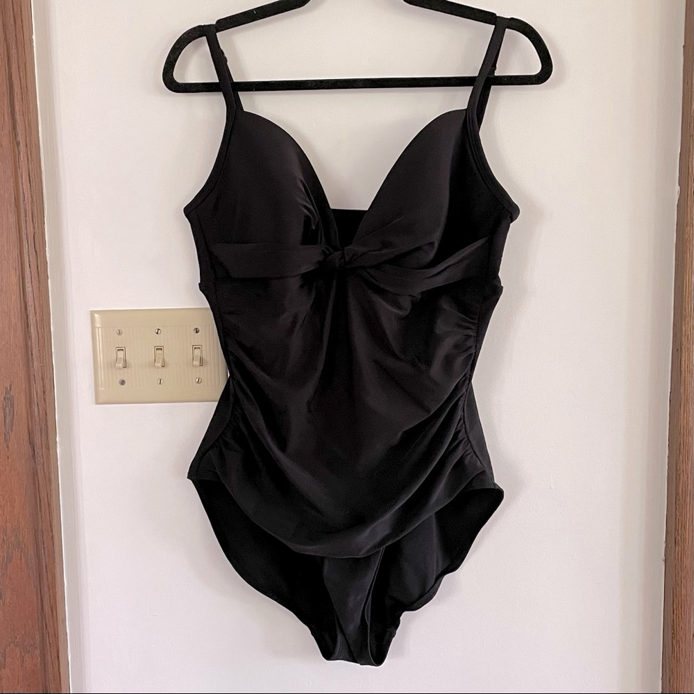 Merona black plunging one piece swimsuit, size L